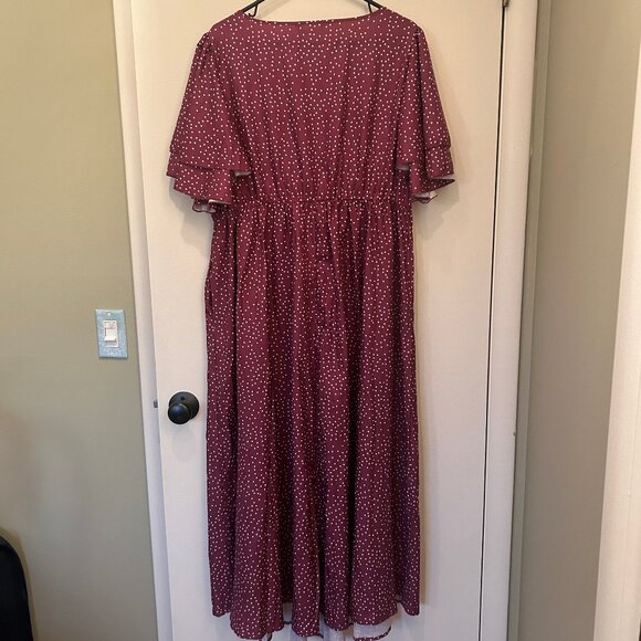 NWT Bloomchic Purple Polkadot Maxi Dress with Double Flutter Sleeves sz 18-20 - Picture 9 of 13